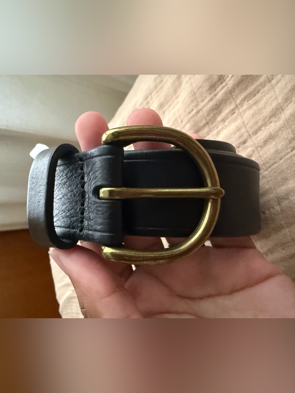 Madewell Black Leather Belt with Brass-Tone D-Ring Buckle XS - Picture 2 of 6